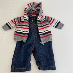 Kitestrings Bib Overalls & Sweater Cotton Animal Ear Striped Set